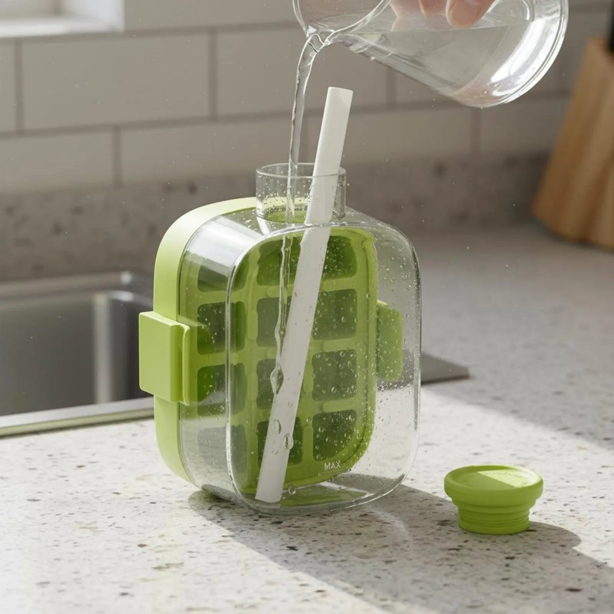 2-in-1 Ice Tray Bottle Food-Grade Material 2 in 1 Ice Generator Bottle Hygienic No Contact Space-Saving for Outdoor Dining