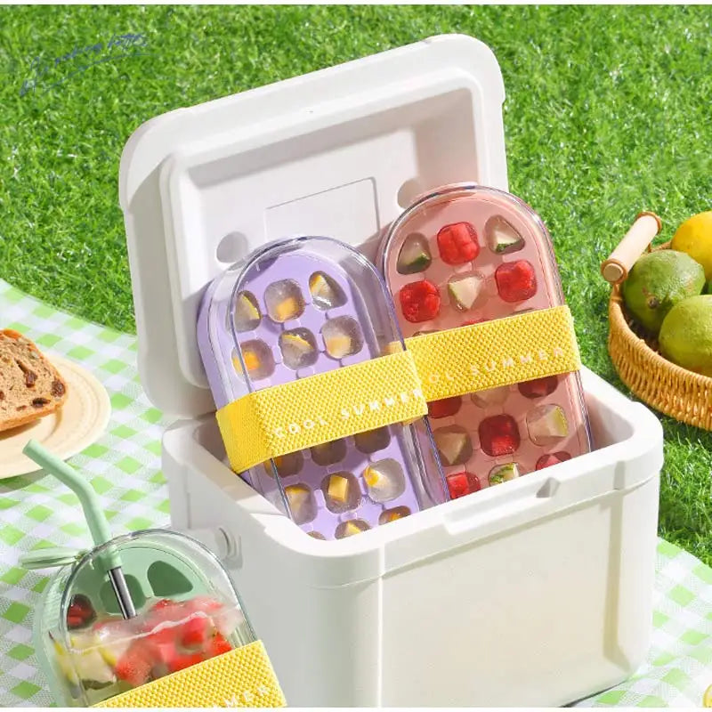 Pressed Ice Cube Mold 2-in-1 Self-made Ice Storage Box & Built-in Ice Tray Portable  Reusable Ice Cube Bottle For Easy To Use