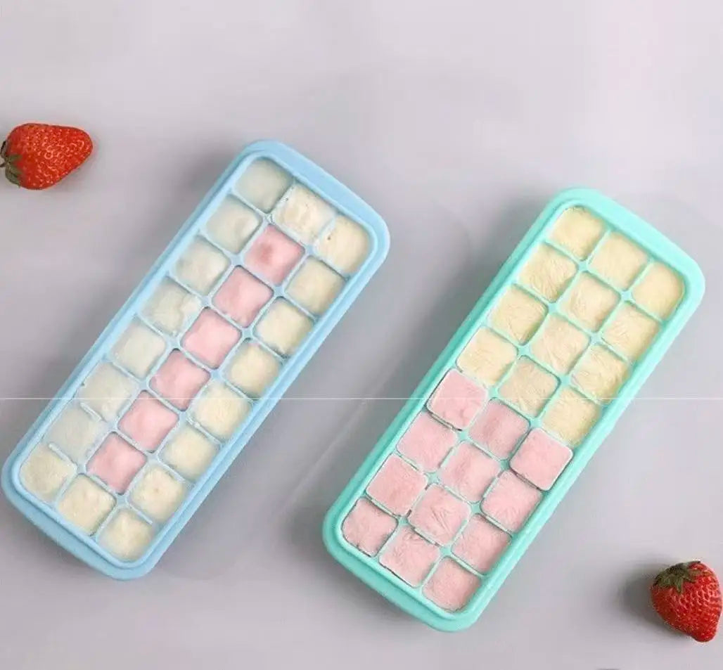 Silicone Ice Cubes Tray with Lid 24 Cubes Jelly Maker frozen Molds Easy-Release for Whisky Cocktail Cola Baby Food and Drinks