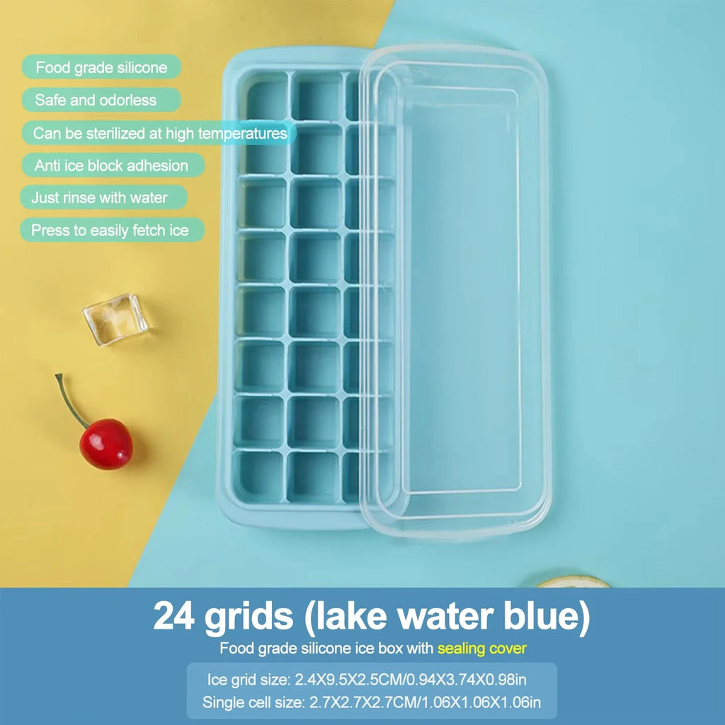 Silicone Ice Cubes Tray with Lid 24 Cubes Jelly Maker frozen Molds Easy-Release for Whisky Cocktail Cola Baby Food and Drinks