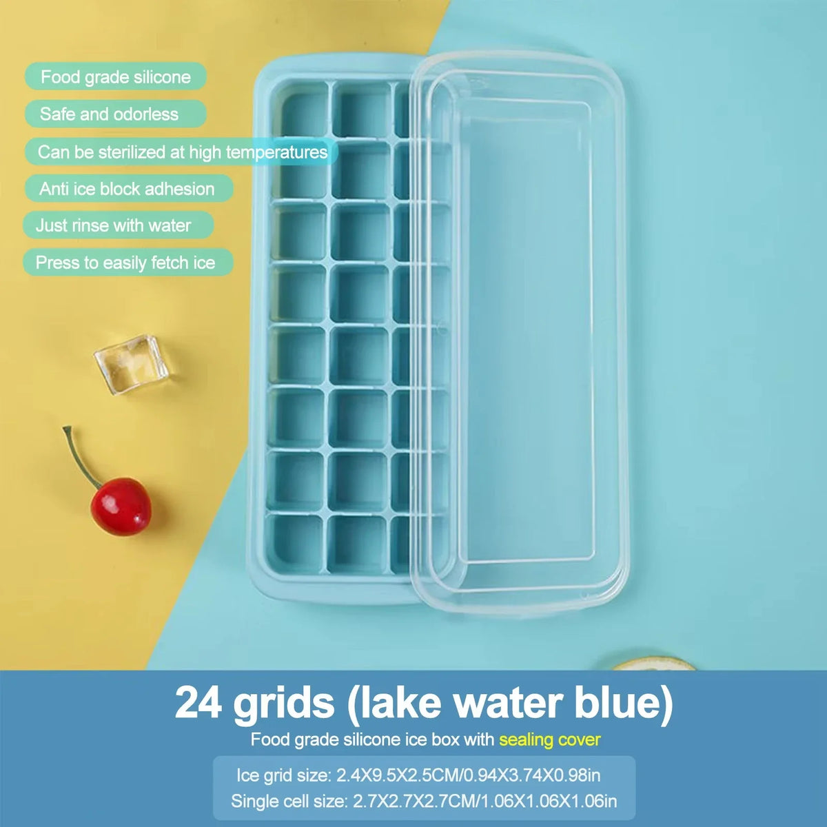 Silicone Ice Cubes Tray with Lid 24 Cubes Jelly Maker frozen Molds Easy-Release for Whisky Cocktail Cola Baby Food and Drinks