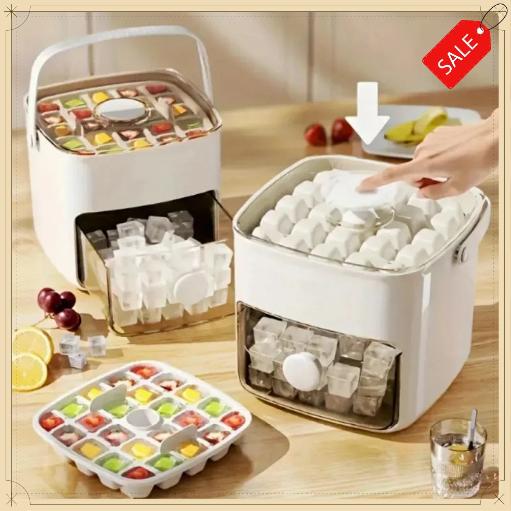 2-Layer Ice Cube Mold with Cover Large Capacity Space-Saving Ice Tray Suitable for Small Freezer Daily Drinks